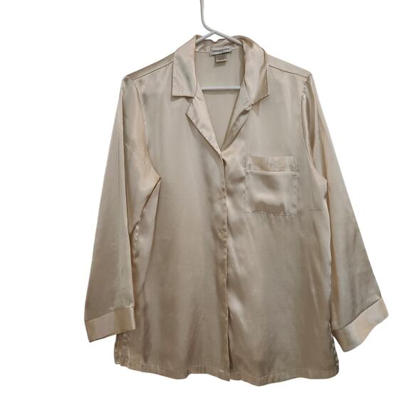 Jones New York Long Sleeve Satin Button Down Blouse Beige Size Medium - Picture 1 of 7